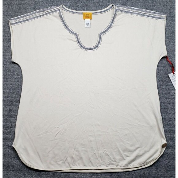Ruby Rd Top Womens XL White Split Neck Beaded Short Cap Sleeve Pullover New - Picture 1 of 8